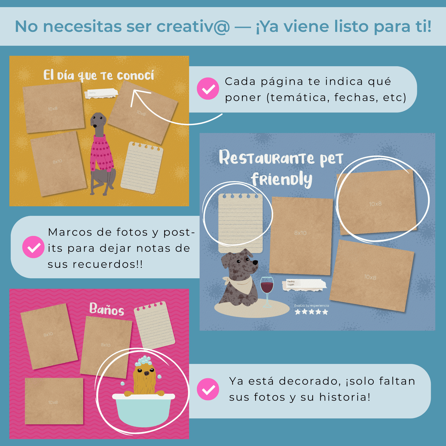 Álbum para perritos "4 patas, una gran historia" + Guía veterinaria + Empaque de REGALO