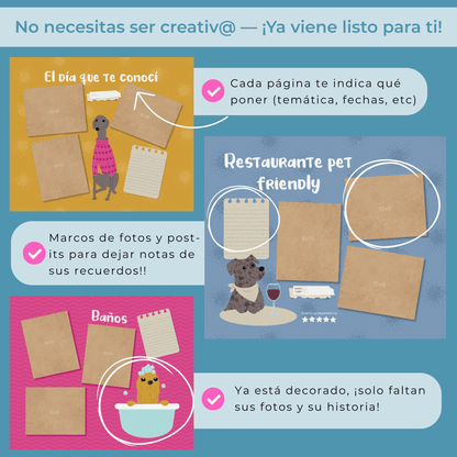 Álbum para perritos "4 patas, una gran historia" + Guía veterinaria + Empaque de REGALO