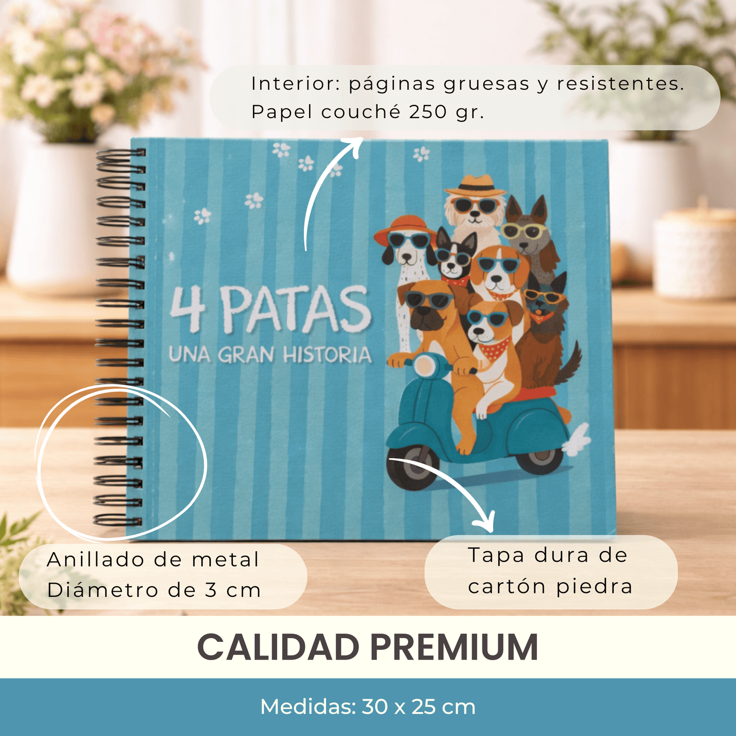 Álbum para perritos "4 patas, una gran historia" + Guía veterinaria + Empaque de REGALO