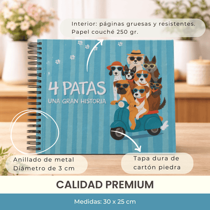 Álbum para perritos "4 patas, una gran historia" + Guía veterinaria + Empaque de REGALO