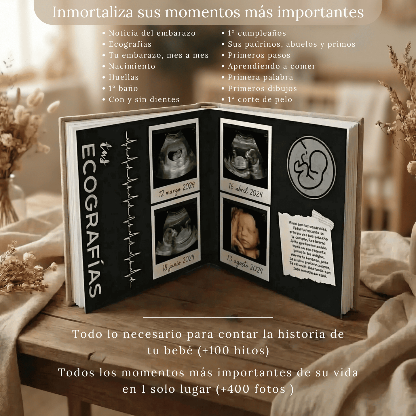 Álbum para bebé ARTESANAL - Su vida de 0 a 18 años + Empaque de REGALO